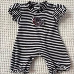 Baby Girl Gonzaga Bulldogs Stripe Puff Sleeve Romper - Size 0-3 Months